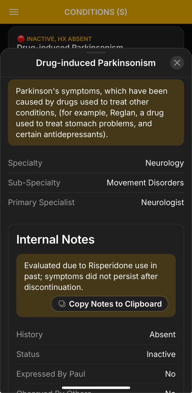 Conditions Detail Page (Drug-induced Parkinsonism)